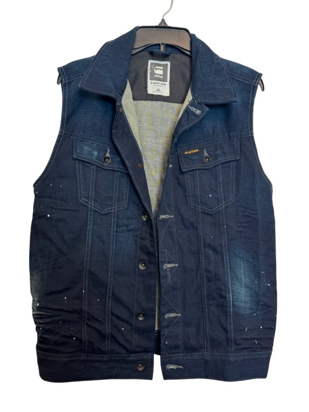 G-Star Raw Denim Vest Mens Size S Sleeveless Slim Tailor Fit Dark Blue